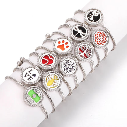 Aromatherapy Bracelet Diffuser Jewelry Tree of Life Locket Bracelets Crystal Perfume Essential Oil Diffuser Bracelet Women Men