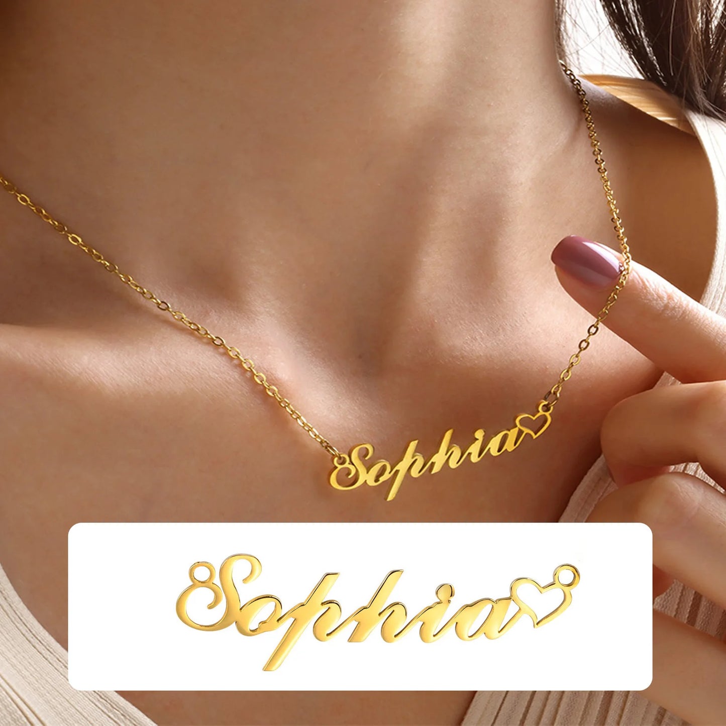 Customized Name Necklace For Women, Adjustable Chain Paperclip/ Curb / Cable/ Figaro Link, Gold Plated Personalized Gift