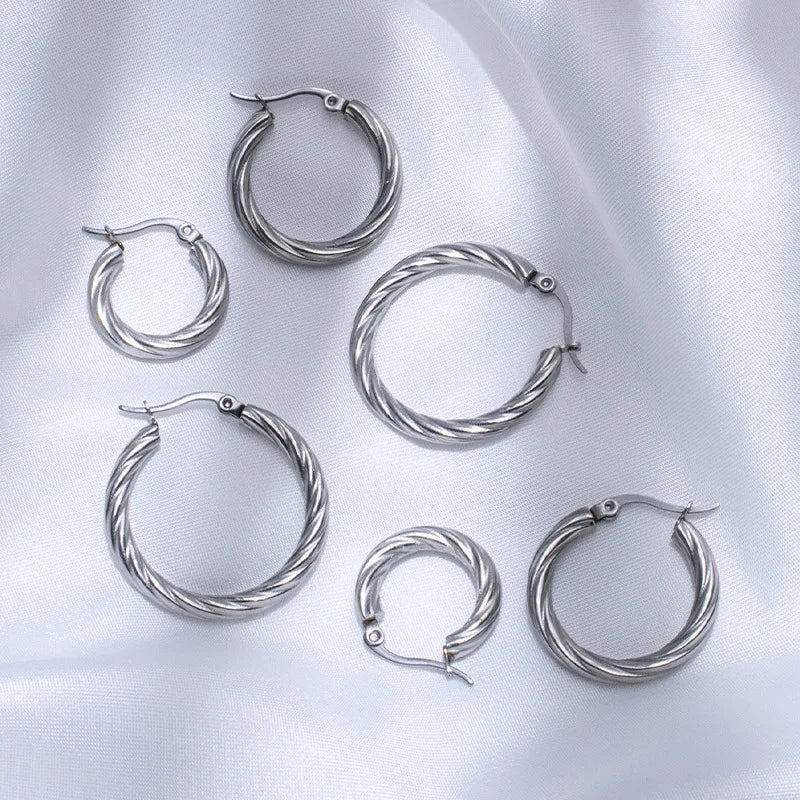 3pair Vintage Twisted Hoop Earrings for Women Gold Plated Stainless Steel Twist Ear Buckle Stackable Circle Hoops Party Jewelry