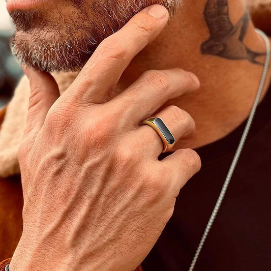 Signet Bar Ring in Gold Color, Minimalist Geometric Ring,Stainless Steel Rectangle Bar Dainty Ring