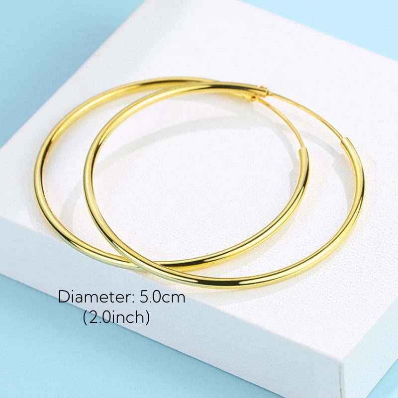 Gold Plated Smooth Round Circle Big Hoop Earrings for Women Size 12/25/30/40/50/60mm Stainless Steel Jewelry Accessories Gifts