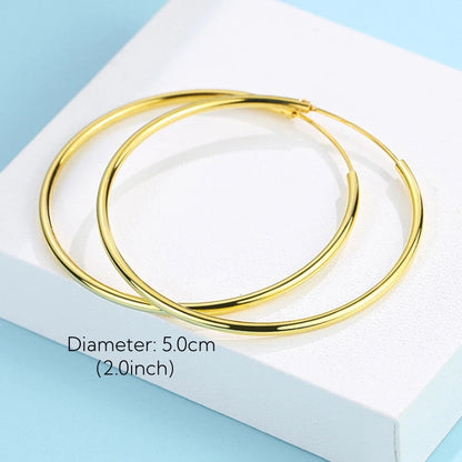 Gold Plated Smooth Round Circle Big Hoop Earrings for Women Size 12/25/30/40/50/60mm Stainless Steel Jewelry Accessories Gifts