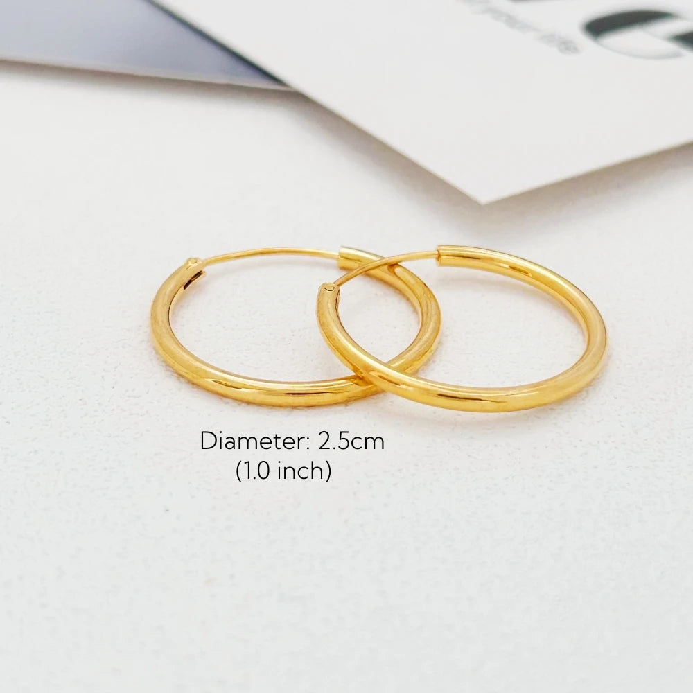 Gold Plated Smooth Round Circle Big Hoop Earrings for Women Size 12/25/30/40/50/60mm Stainless Steel Jewelry Accessories Gifts