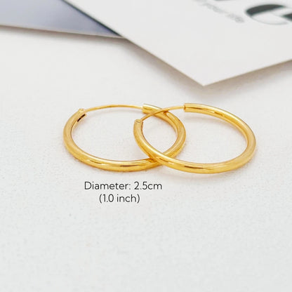 Gold Plated Smooth Round Circle Big Hoop Earrings for Women Size 12/25/30/40/50/60mm Stainless Steel Jewelry Accessories Gifts