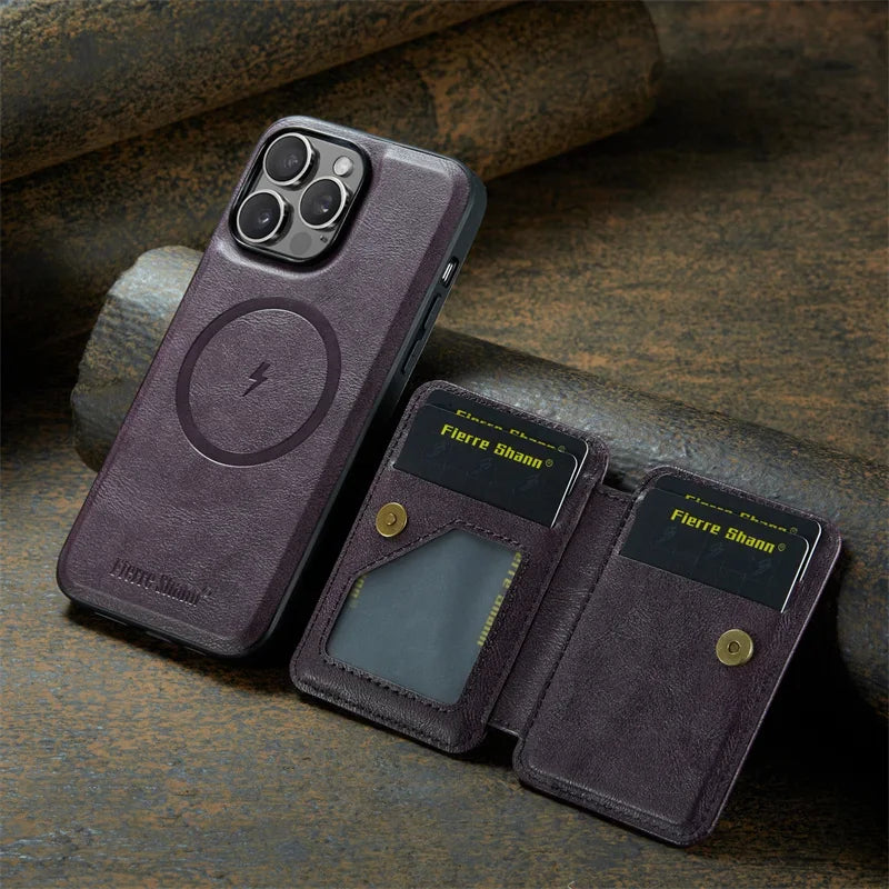Luxury Leather Wallet Phone Case for iPhone 17 16 Pro 15 14 13 12Pro 11 XS Pro Max Compatible Magnetic MagSafe Wireless Charging