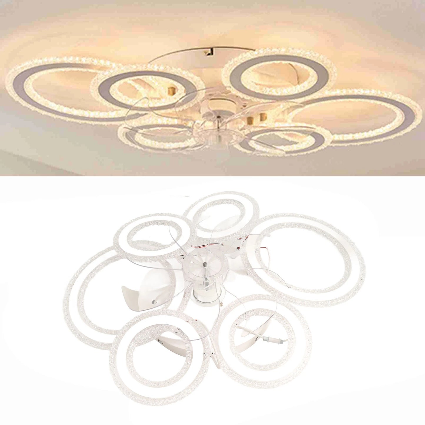 Ceiling Fan Light LED Nordic Modern Ceiling Fan Lamp 6 Rings Ceiling Fan Light for Bedroom Living Room Dining Room
