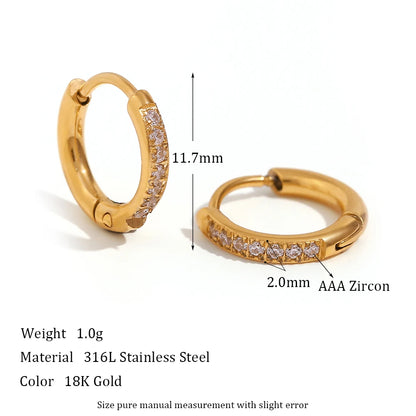 2023 Trendy Basic Clear Gemstone Crystal Paved Huggie Hoop Earring Waterproof Stainless Steel Round Gold Plated Woman Earring