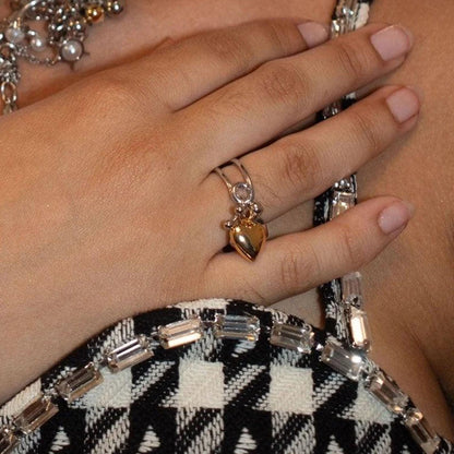 Youthway Modern Design Minimalist Stainless Steel Gold Heart Pendant Double Layer Opening Ring For Women Waterproof  Jewelry New