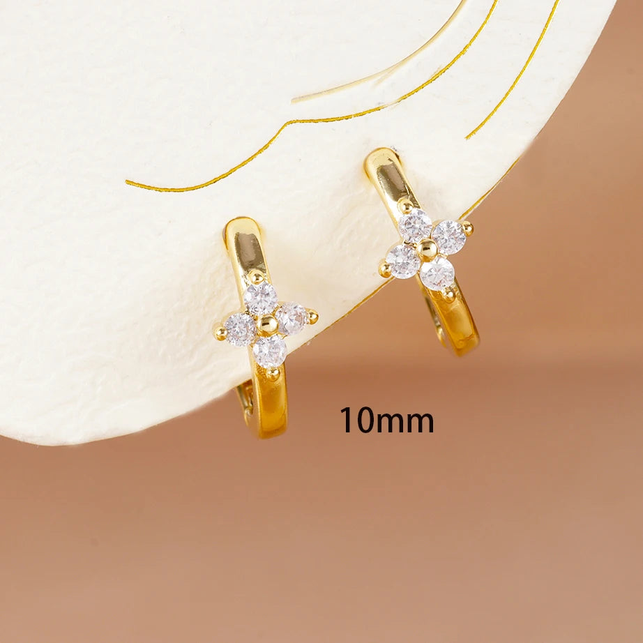 Fashion 6/8/10mm Stainless Steel Zircon Flower Hoop Earring Small Gold Color Circle Hoops Huggie Piercing Earring Trendy Jewelry