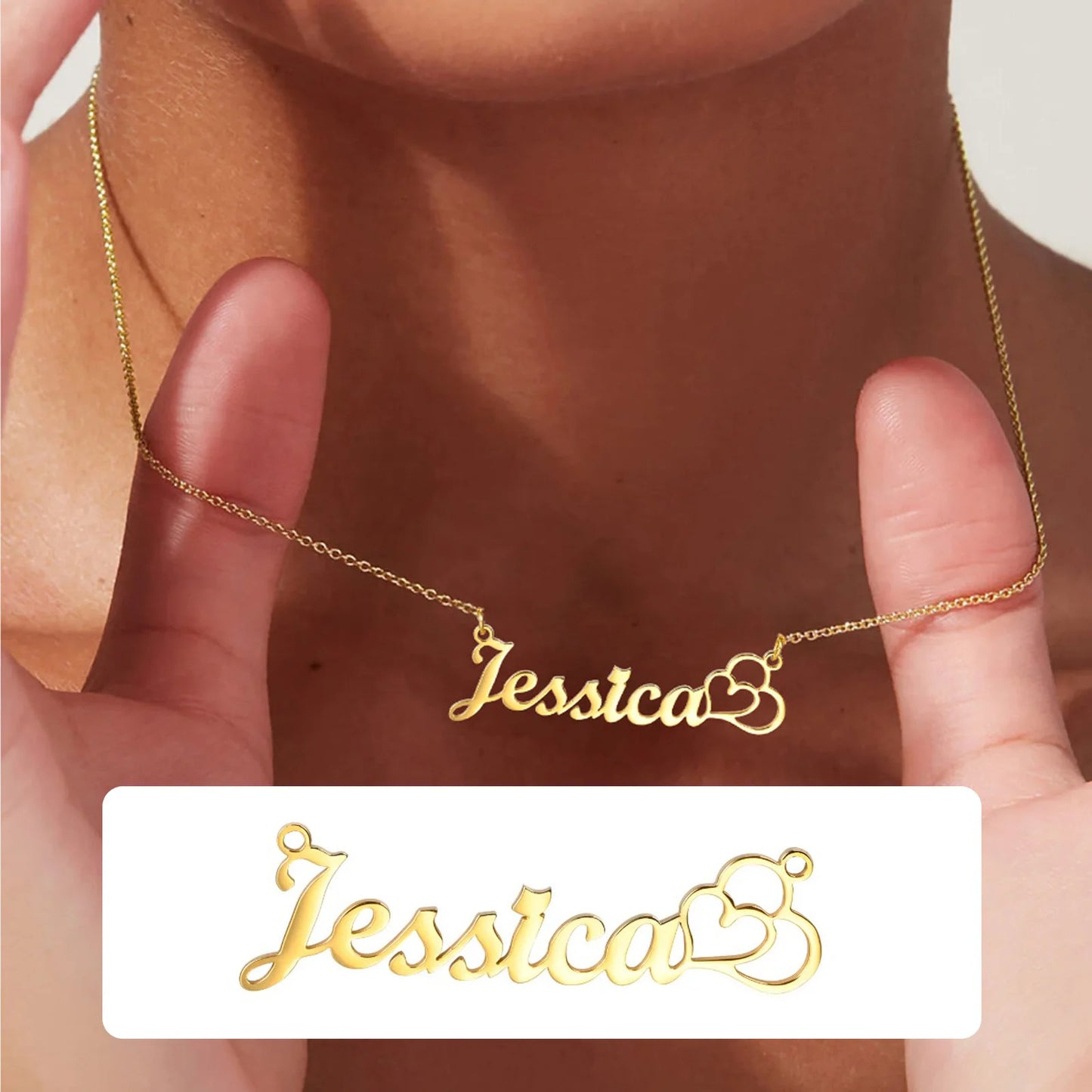 Customized Name Necklace For Women, Adjustable Chain Paperclip/ Curb / Cable/ Figaro Link, Gold Plated Personalized Gift