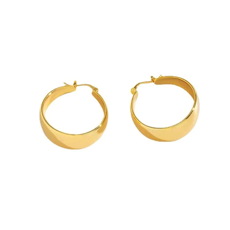 30mm Stainless Steel Gold Plated Smooth Wide Hoop Earrings for Women Large Circle Earring Statement Jewelry Gift