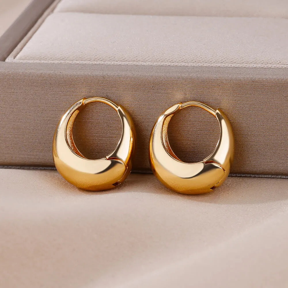 Chunky Drop Hoop Earrings for Women Stainless Steel Gold Color Piercing Earring New In Trend Jewelry aretes mujer free shipping