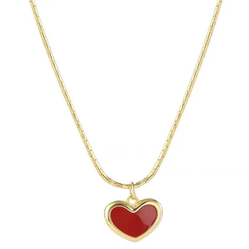 2024 Mothers Day Red Heart Pendant Stainless Steel Gold Color Chain Necklace for Women Non Fading Jewelry Sweet Accessories Gift