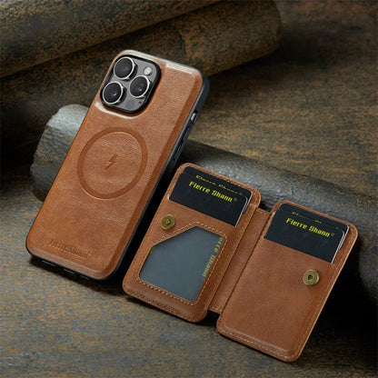 Luxury Leather Wallet Phone Case for iPhone 17 16 Pro 15 14 13 12Pro 11 XS Pro Max Compatible Magnetic MagSafe Wireless Charging