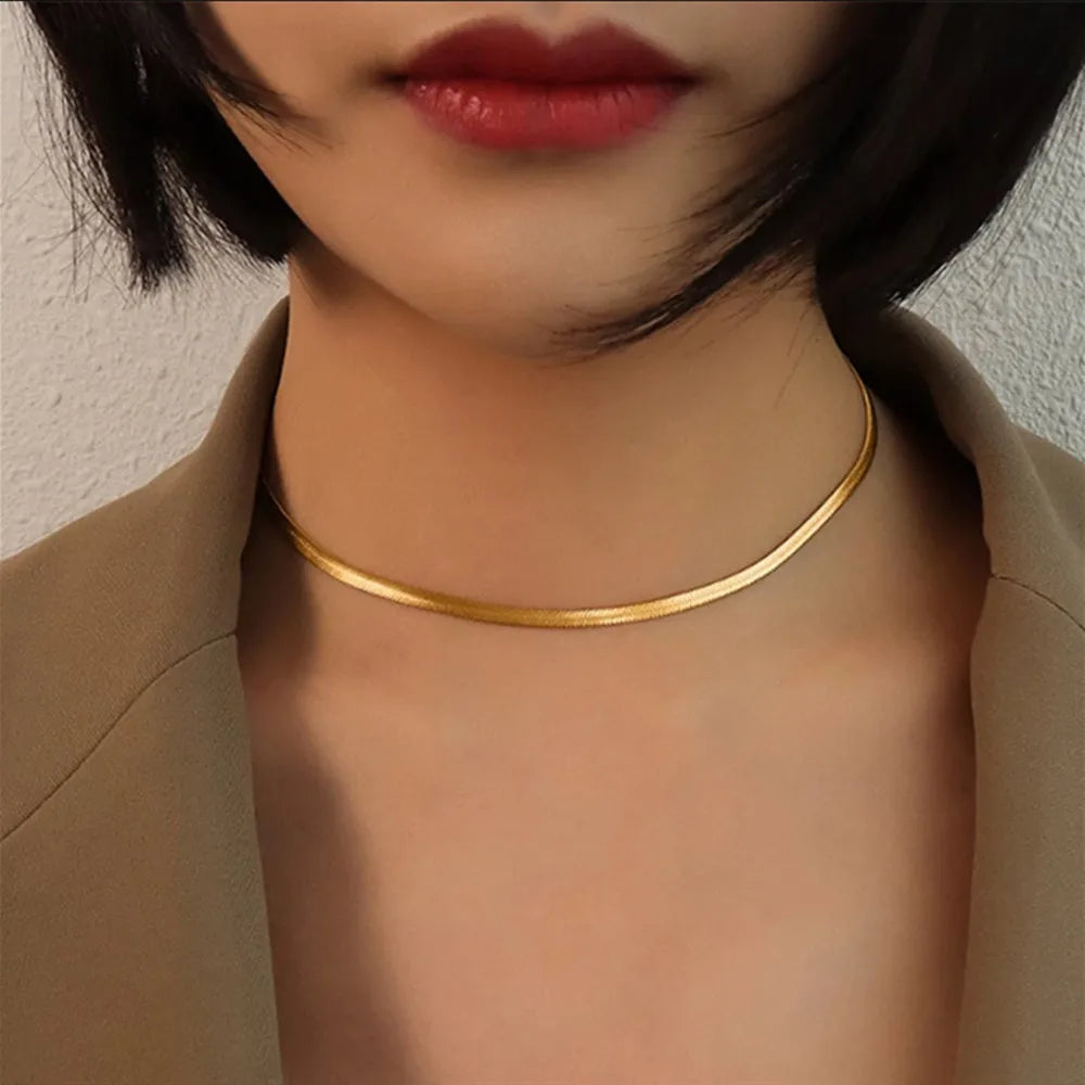 Delicate Double Layer Thin Snake Chain Necklace for Women Sexy Gold Color Cool Clavicle Chain Necklace Aesthetic Y2k Jewelry