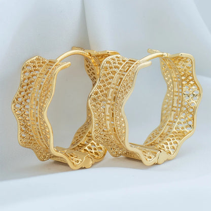 Gold Plated Earrings for Women 2024 Trending Copper Round Hoop Earrings New Waterproof Piercing Chunky Ear Jewelry Accessories