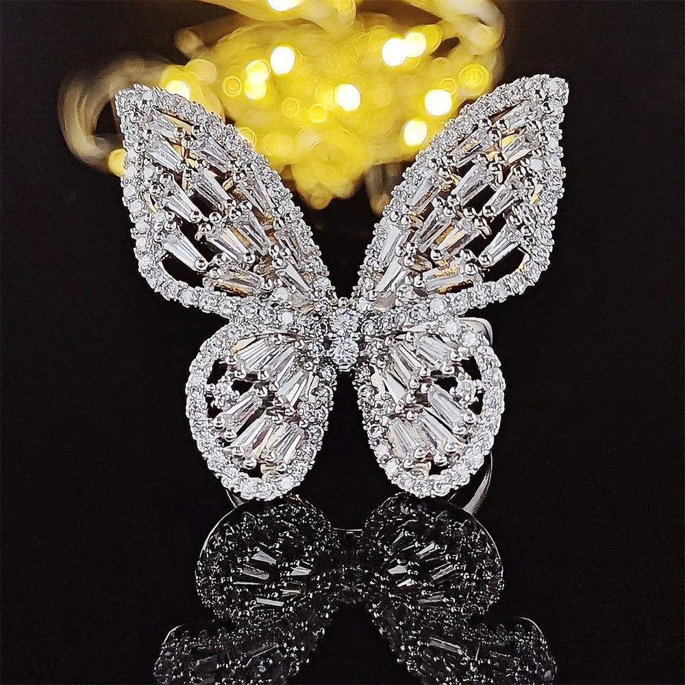 2023 New Fashion Pink Gold Silver Color Butterfly Ring Fashion Ring Adjustable for Women Party Gift Jewelry Wholesale R7146