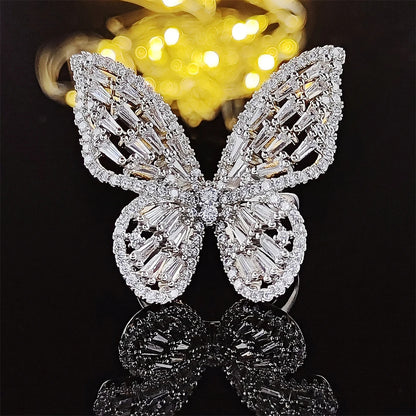 2023 New Fashion Pink Gold Silver Color Butterfly Ring Fashion Ring Adjustable for Women Party Gift Jewelry Wholesale R7146