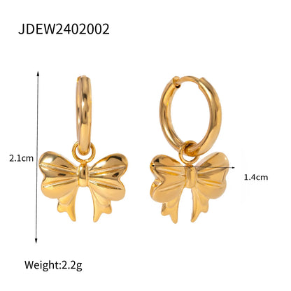 Trend Chic Bow Tie Pendant Drop Hoop Huggie Earrings 18k Gold Plated Trendy  Matel Bowknot Earrings Fashion Charm Jewelry